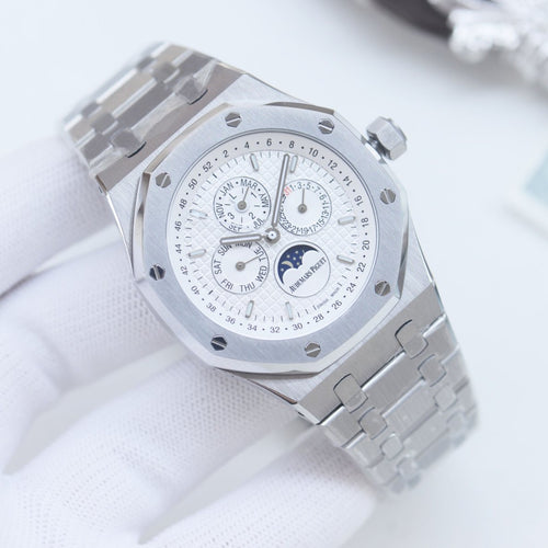 Audemars Piguet Silver White Dial Bracelet Watch — front