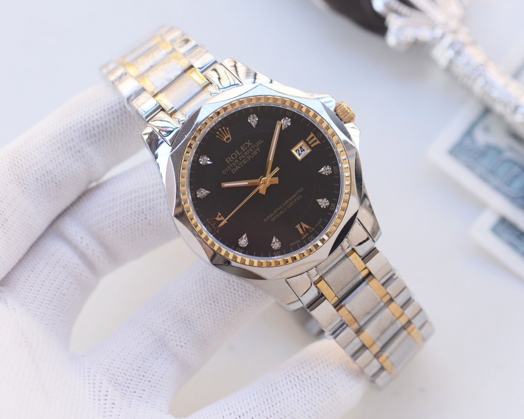 Rolex Two Tone Silver Black Dial Bracelet Watch — hero