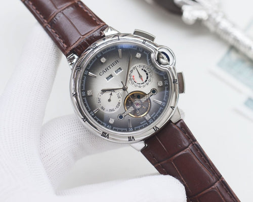 Cartier Silver Brown White Dial Strap Watch — hero