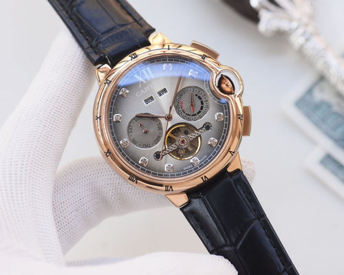 Cartier Rose Gold Black Silver Dial Strap Watch — hero