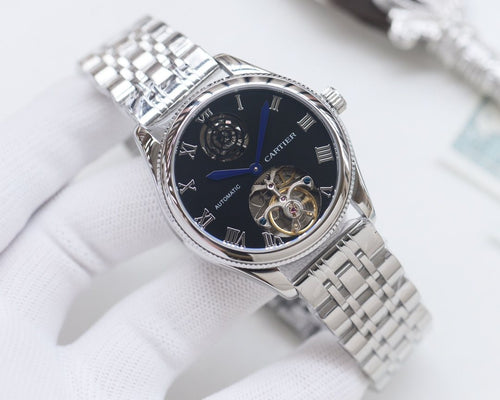 Cartier Silver Black Dial Bracelet Watch — hero