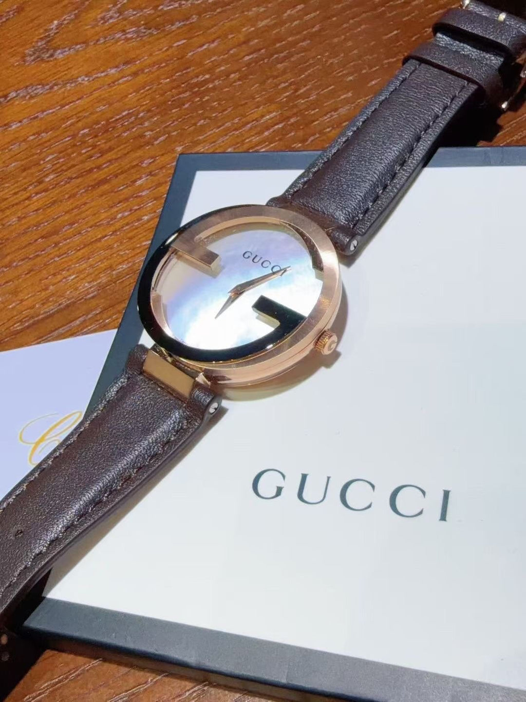 Gucci Brown Leather Strap Watch — hero